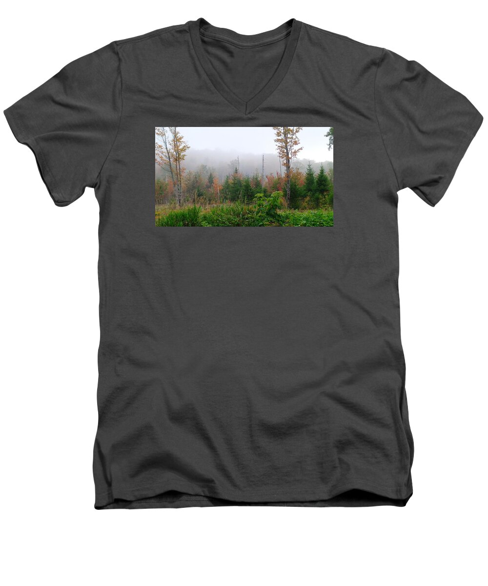 Autumn Mist Men's V-Neck T-Shirt featuring the photograph Autumn Mist by Mike Breau