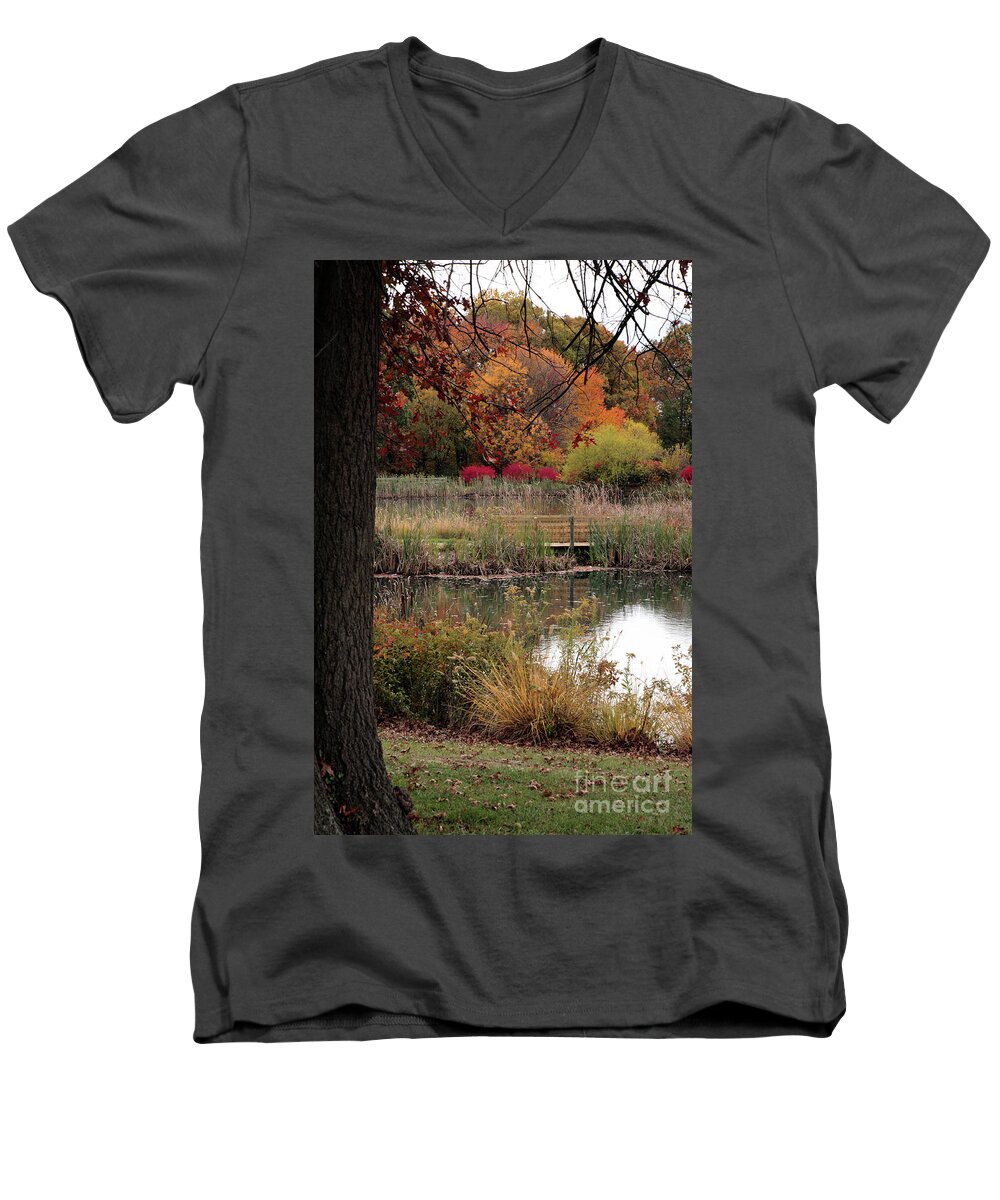 Autumn Men's V-Neck T-Shirt featuring the photograph Autumn Pond in Maryland by William Kuta