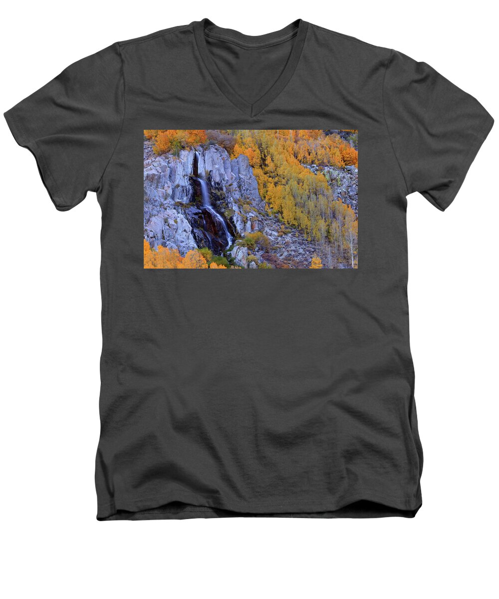 Fall Men's V-Neck T-Shirt featuring the photograph Autumn surrounds Mist Falls in the Eastern Sierras by Jetson Nguyen