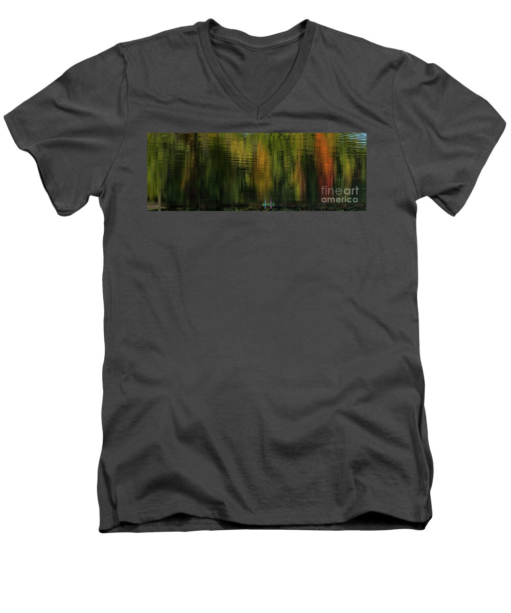 Canoe Men's V-Neck T-Shirt featuring the photograph Autumnal Reflections by Les Palenik