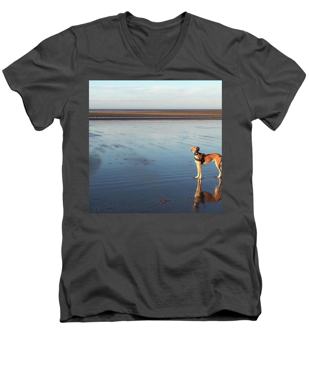 Dogsofinstagram Men's V-Neck T-Shirt featuring the photograph Ava's Last Walk On Brancaster Beach by John Edwards