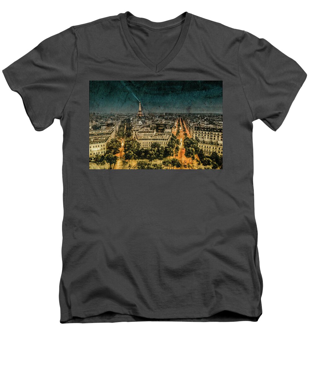 Arc_de_triomphe Men's V-Neck T-Shirt featuring the photograph Paris, France - Avenue Kleber by Mark Forte