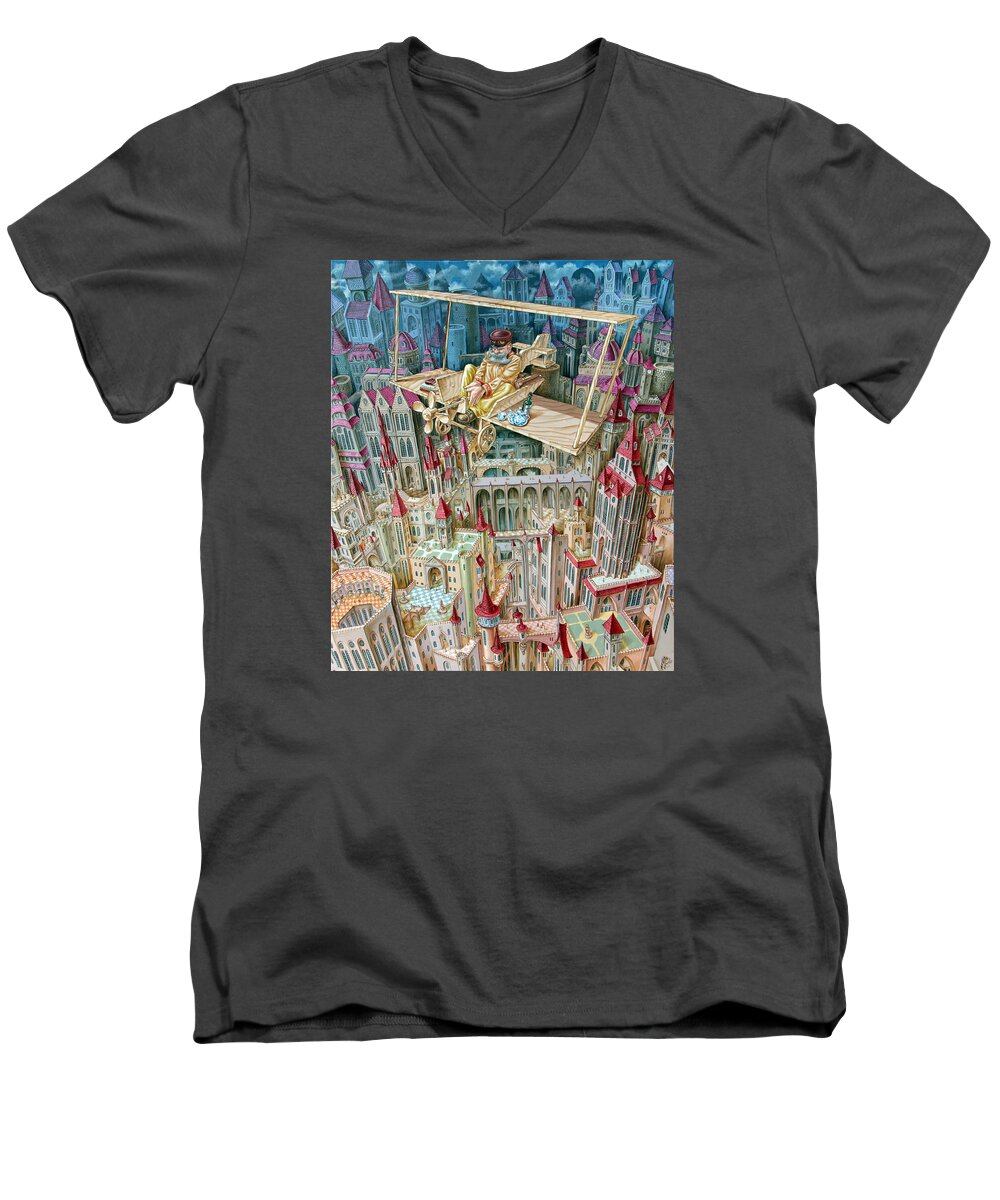 Aviator Men's V-Neck T-Shirt featuring the painting Aviator by Victor Molev