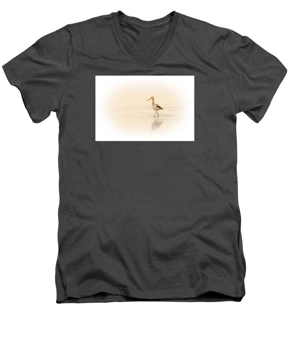 Bird Men's V-Neck T-Shirt featuring the photograph Avocet Walk by Yeates Photography