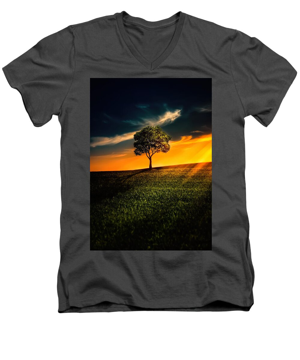 Autumn Men's V-Neck T-Shirt featuring the photograph Awesome Solitude II by Bess Hamiti