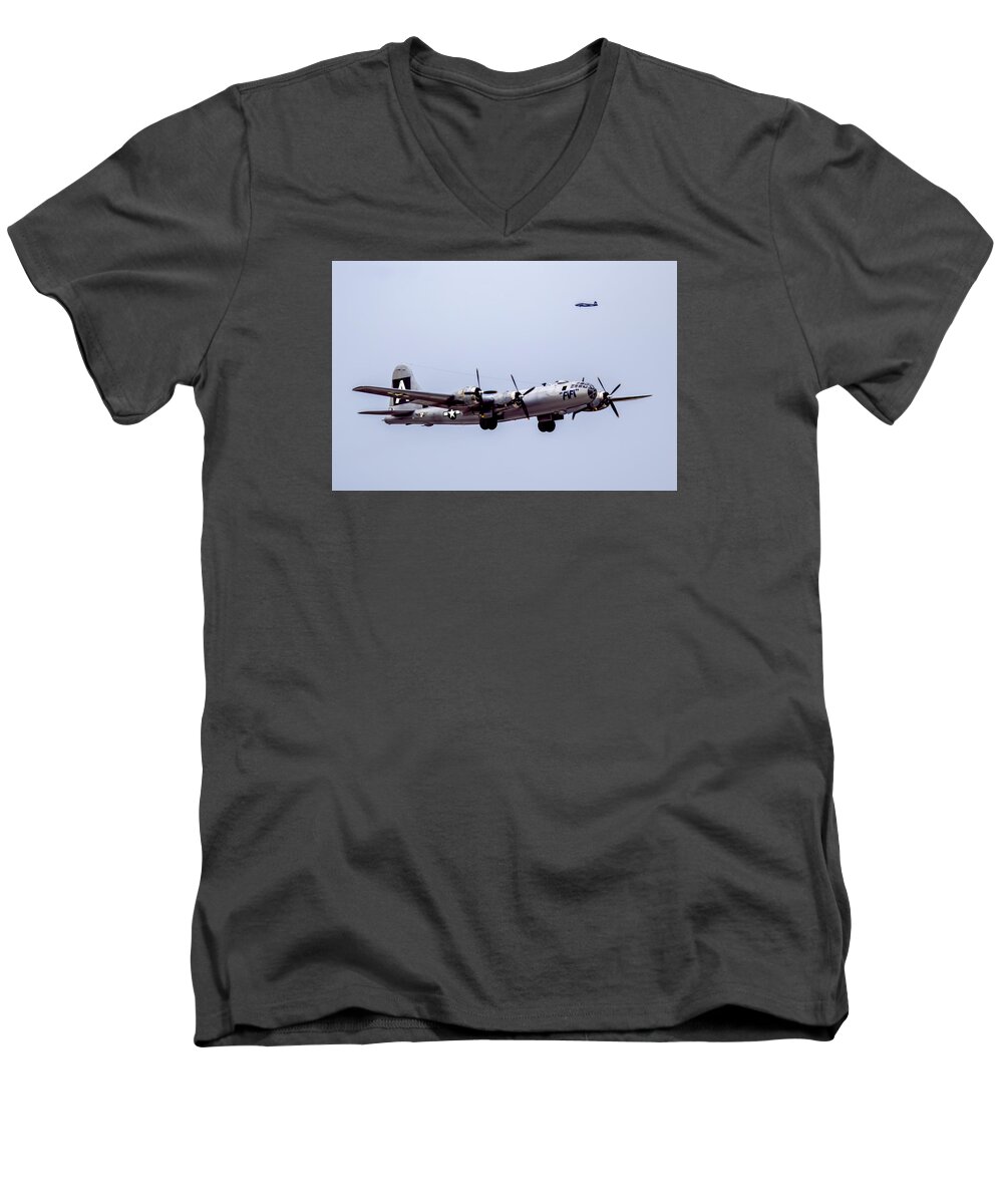 Airplane Men's V-Neck T-Shirt featuring the photograph B-29 Superfortress by Pat Cook