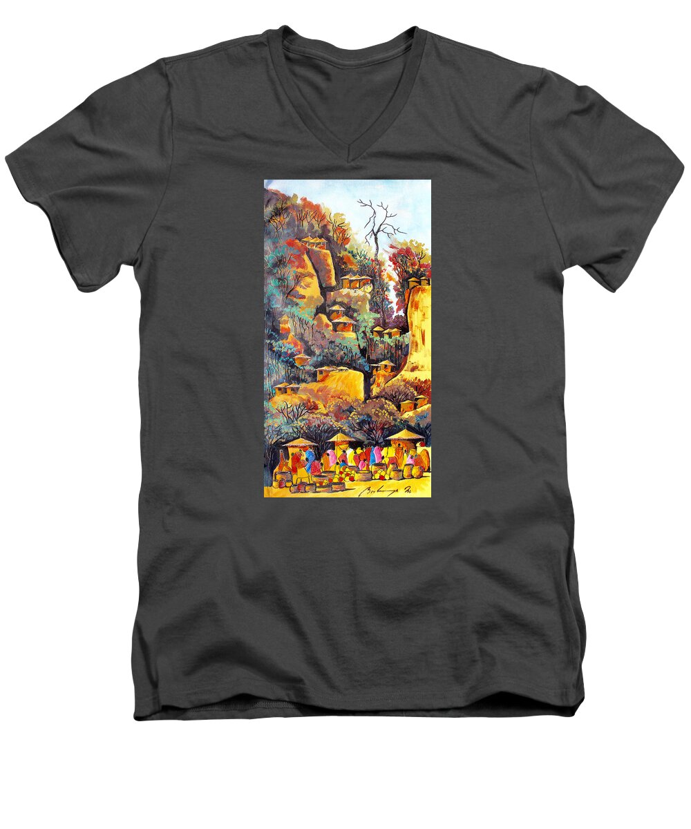 True African Art Men's V-Neck T-Shirt featuring the painting B 364 by Martin Bulinya
