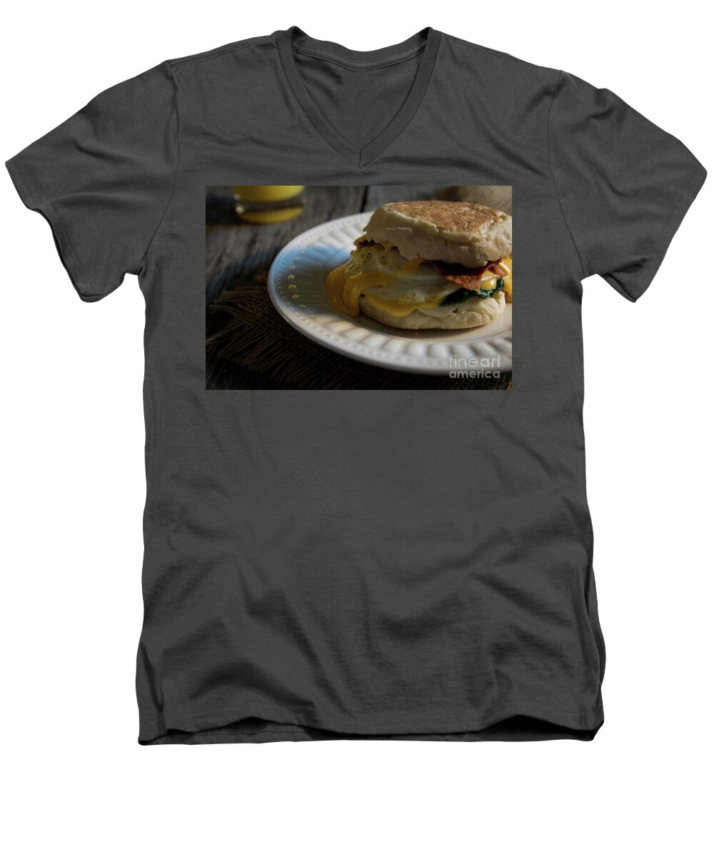 English Men's V-Neck T-Shirt featuring the photograph Bacon and Cheese by Deborah Klubertanz