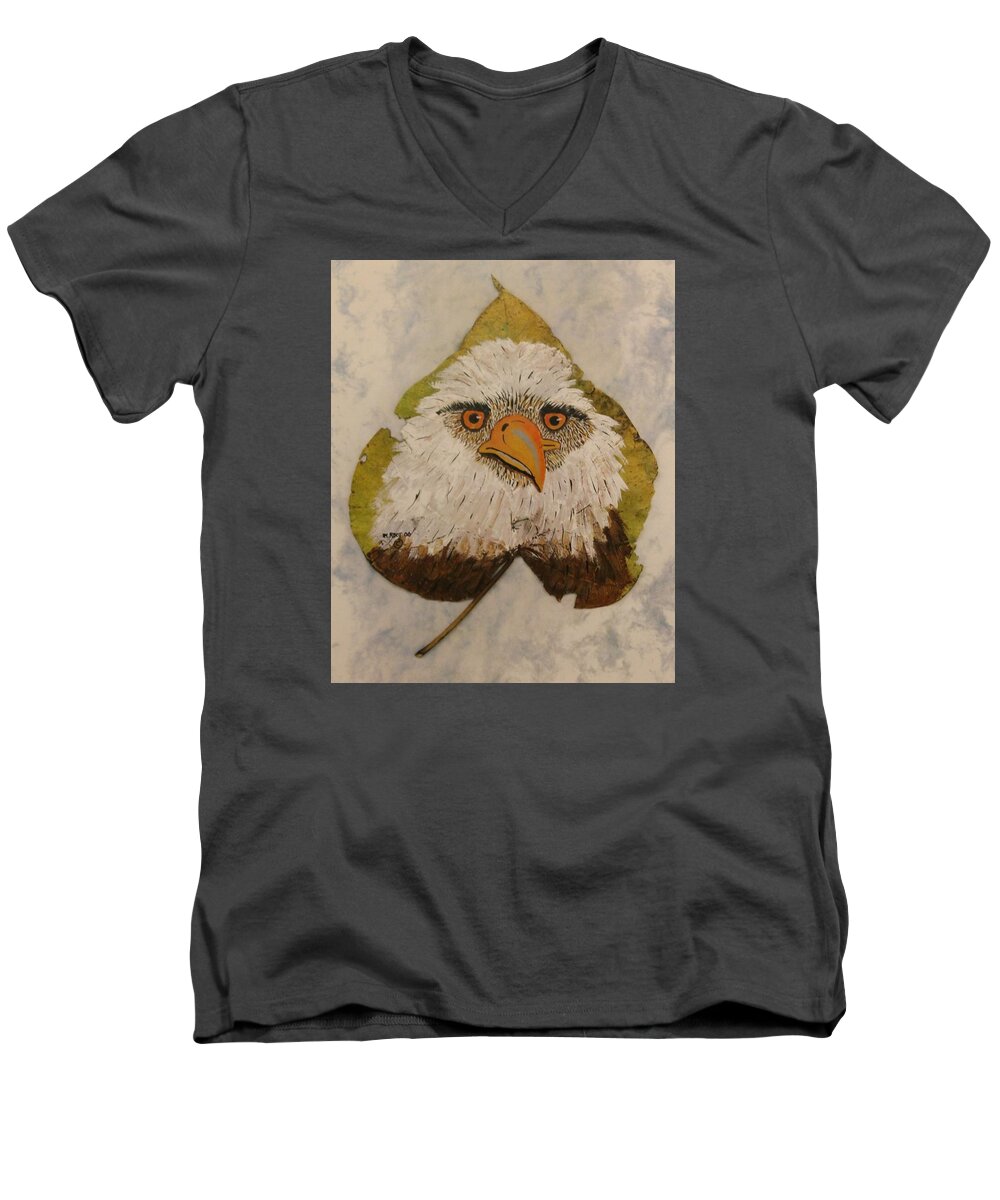 Bird Men's V-Neck T-Shirt featuring the painting Bald Eagle Front view by Ralph Root