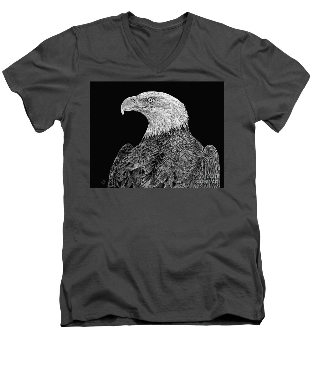 Bald Eagle Men's V-Neck T-Shirt featuring the drawing Bald Eagle Scratchboard by Shevin Childers