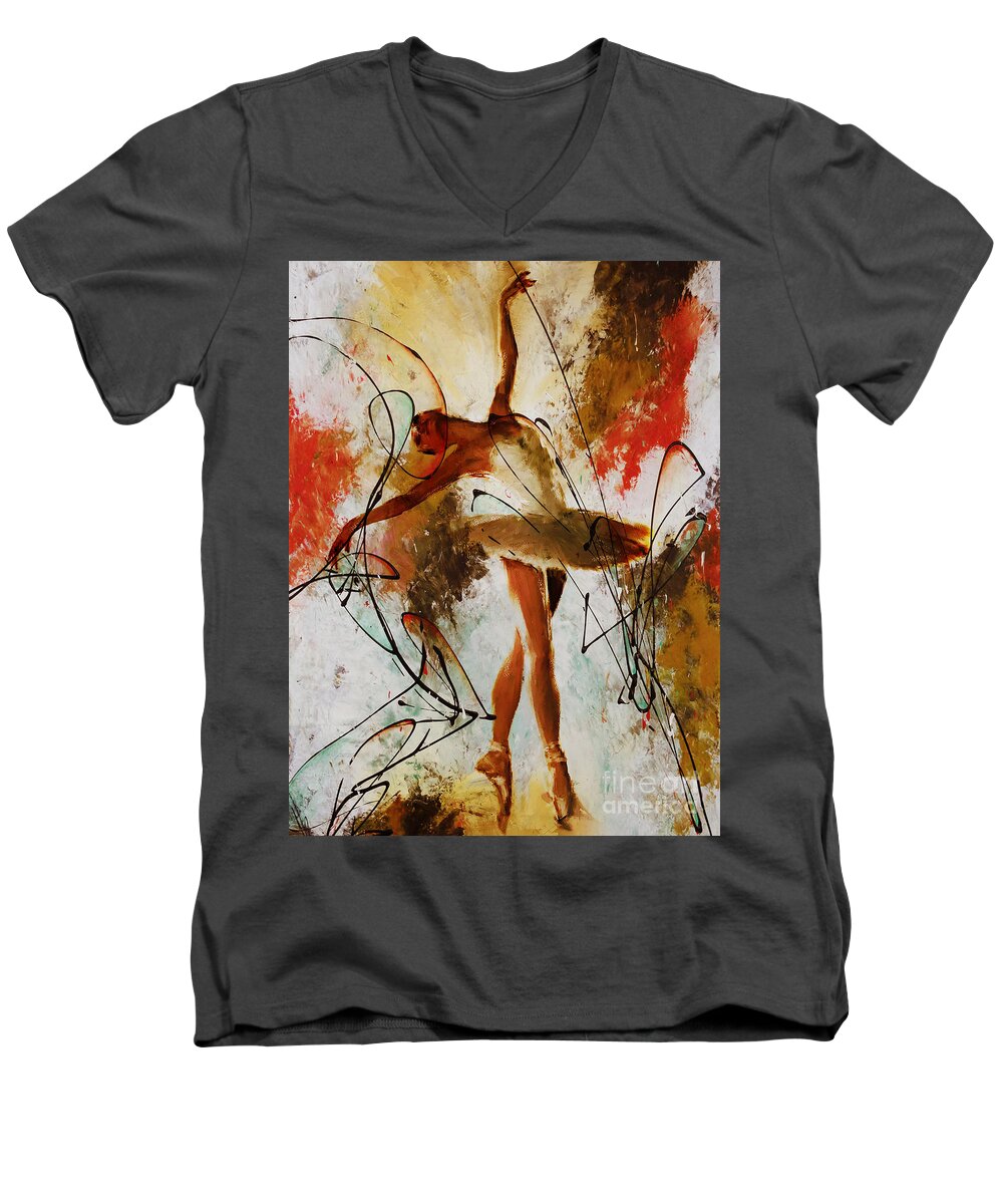 Ballerina Men's V-Neck T-Shirt featuring the painting Ballerina Dance Original Painting 01 by Gull G