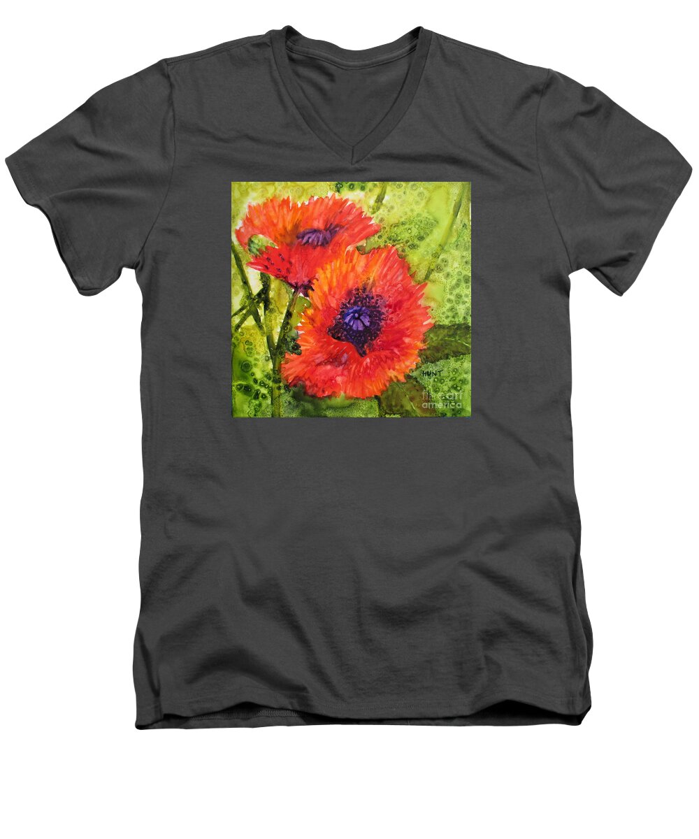 Flower Men's V-Neck T-Shirt featuring the painting Barbs Poppies by Shirley Braithwaite Hunt