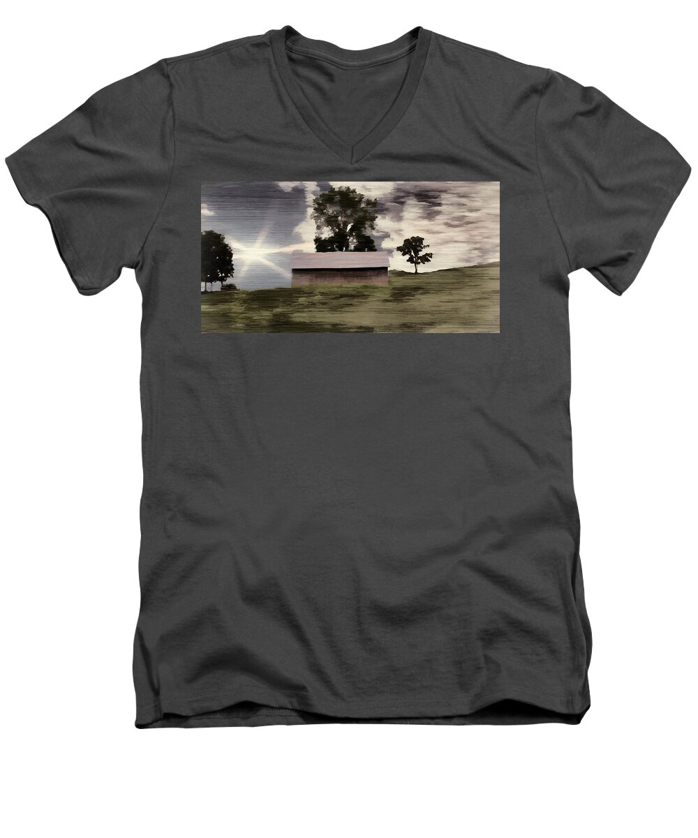 Digital Art Men's V-Neck T-Shirt featuring the photograph Barn II A Digital Painting by David Yocum