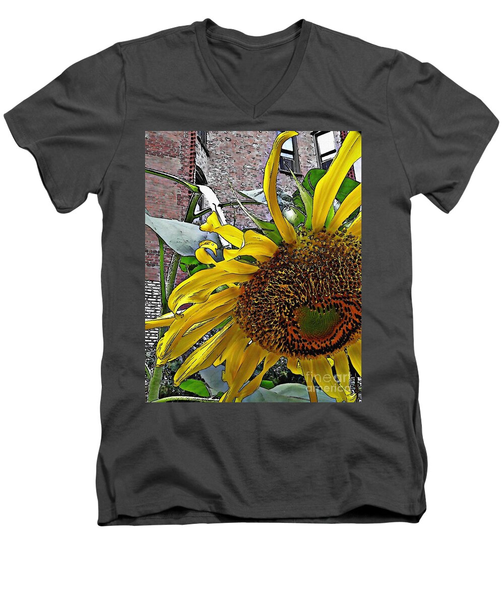 Sunflower Men's V-Neck T-Shirt featuring the photograph Barrio Sunflower 3 by Sarah Loft