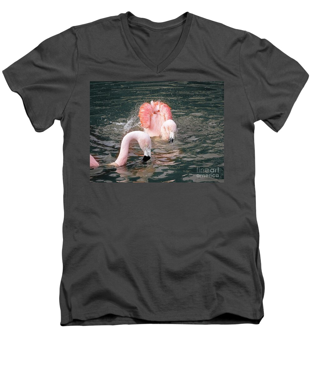 Photoshop Men's V-Neck T-Shirt featuring the photograph Bath Time For the Flamingos by Melissa Messick