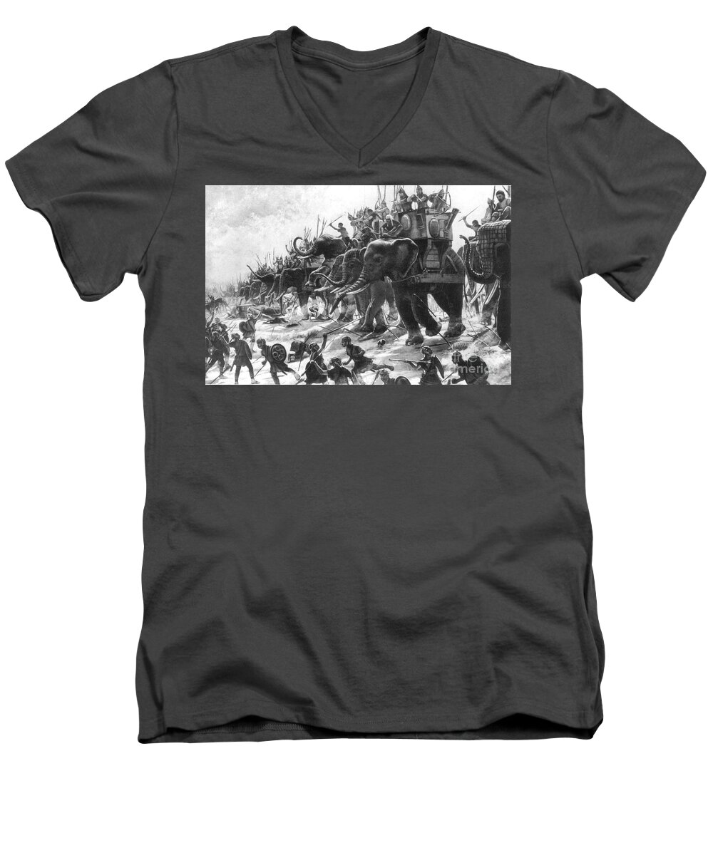 History Men's V-Neck T-Shirt featuring the photograph Battle Of Zama, Hannibals Defeat by Photo Researchers