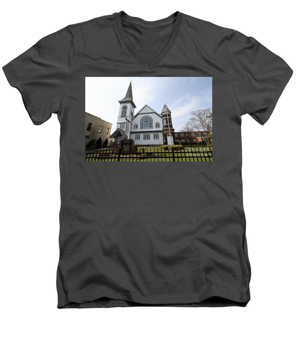 Bay Shore Methodist Episcopal Church Men's V-Neck T-Shirt featuring the photograph Bay Shore Methodist Episcopal Church by Steven Spak
