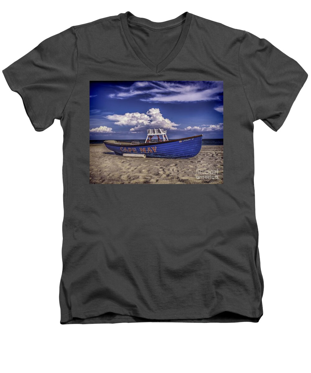 Jersey Men's V-Neck T-Shirt featuring the photograph Beach and Lifeboat by Nick Zelinsky Jr