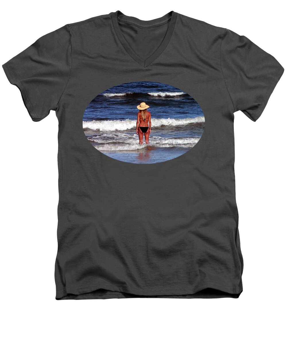 Bathing Beauty Men's V-Neck T-Shirt featuring the photograph Beach Blonde .png by Al Powell Photography USA