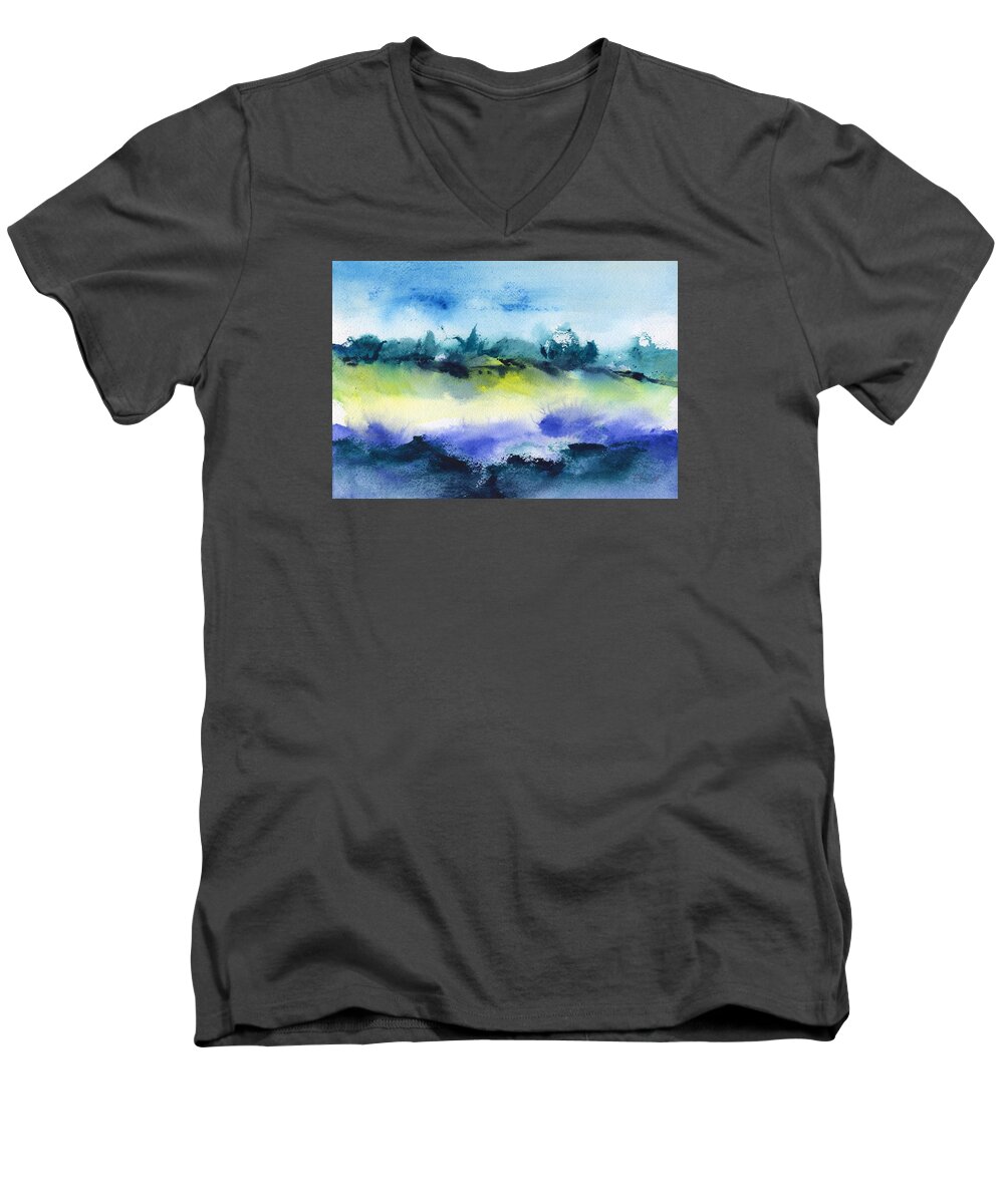 Beach Hut Abstract Men's V-Neck T-Shirt featuring the painting Beach Hut Abstract by Frank Bright