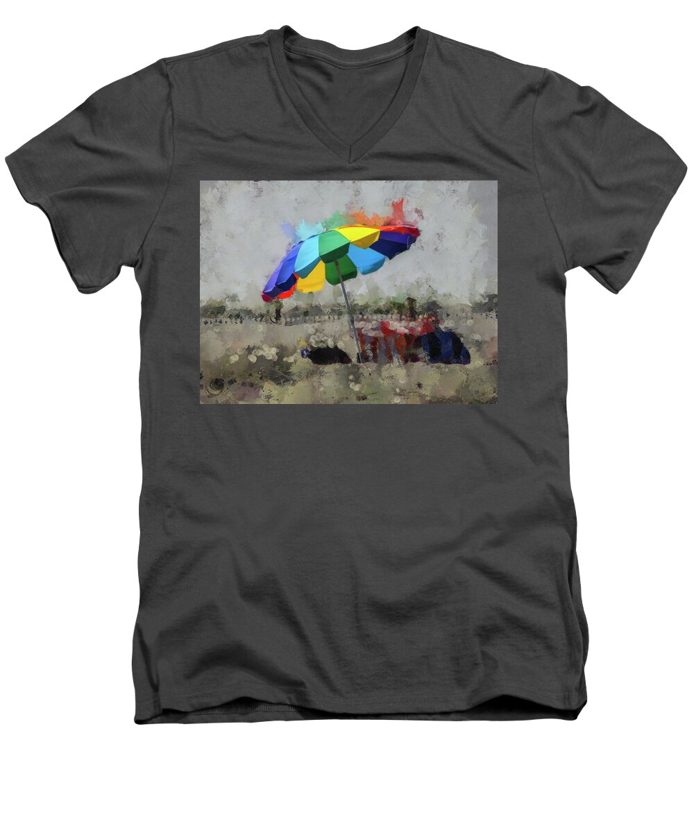 Umbrella Men's V-Neck T-Shirt featuring the mixed media Beach Ready by Trish Tritz