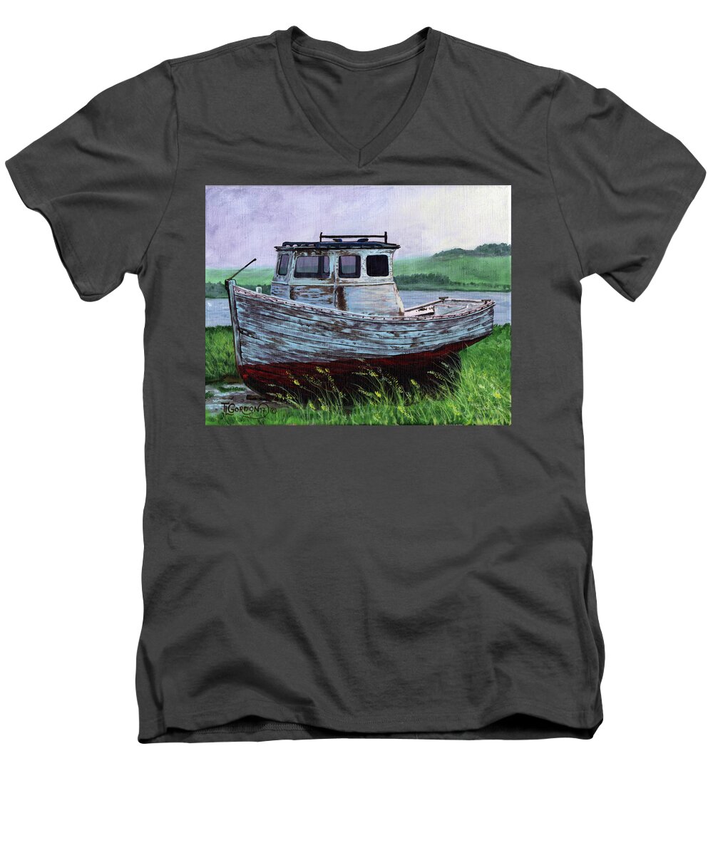 Tim Men's V-Neck T-Shirt featuring the painting Beached at Bay of Ayre by Timithy L Gordon