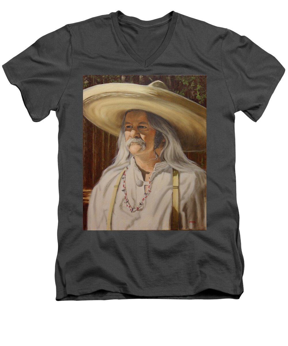 Mountain Man Men's V-Neck T-Shirt featuring the painting Bead Guy by Todd Cooper