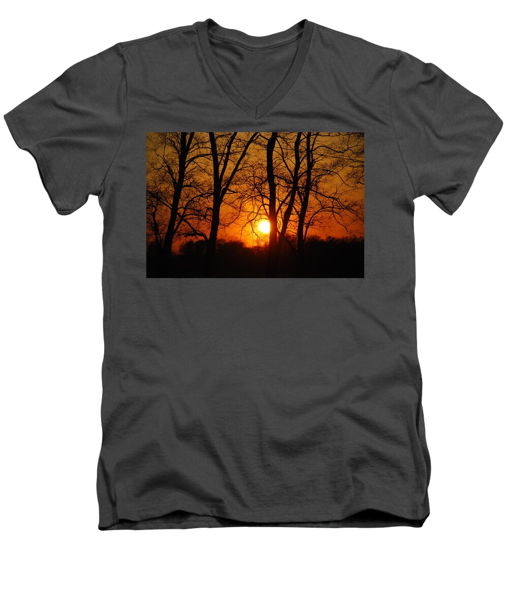 Sunset Men's V-Neck T-Shirt featuring the photograph Beauatiful Red Sunset by Wanda Jesfield