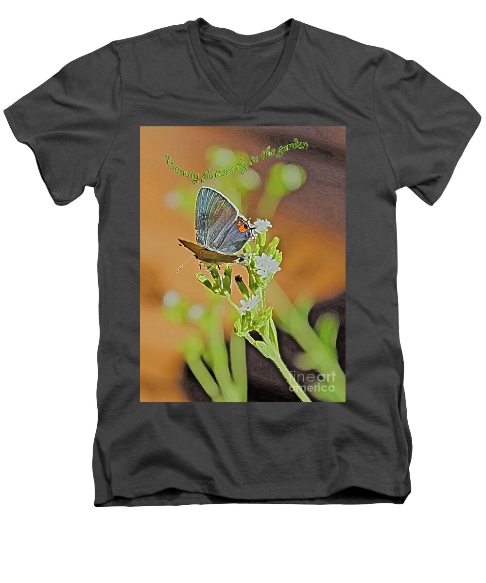 Beauty Men's V-Neck T-Shirt featuring the photograph Beauty Flutters By by Barbara Dean
