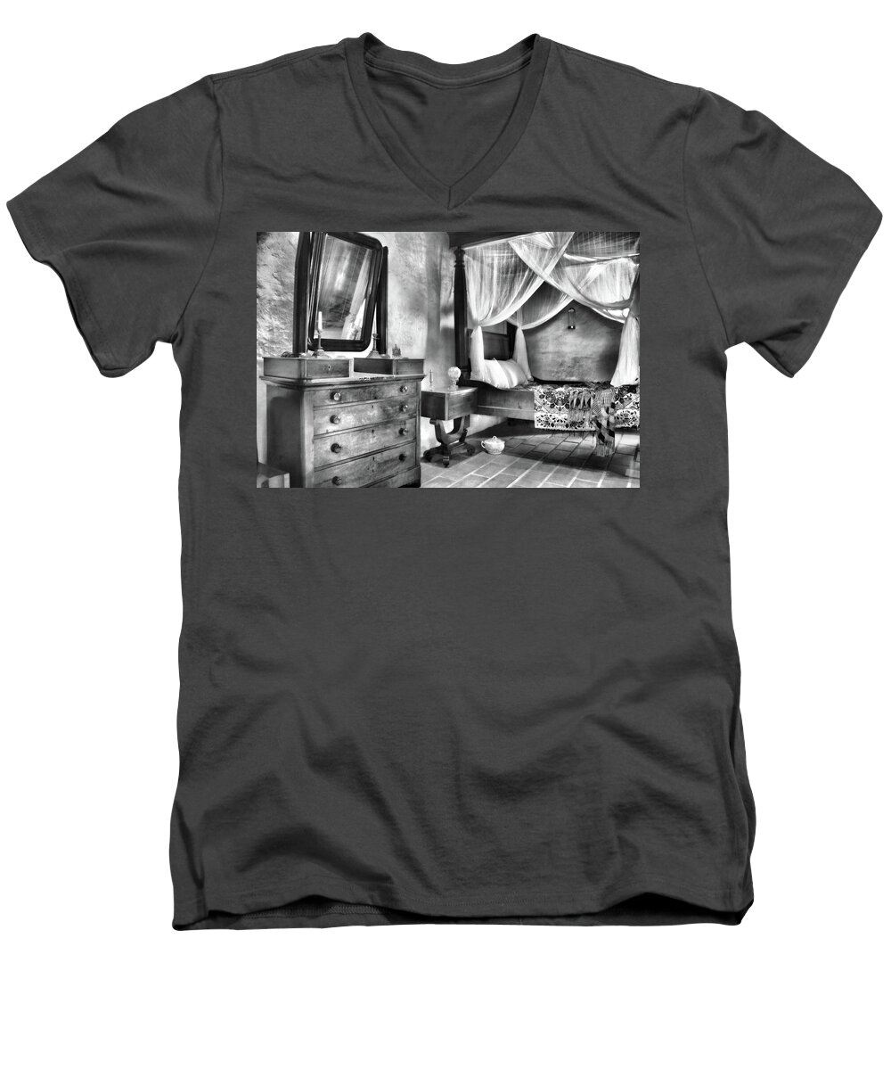 Men's V-Neck T-Shirt featuring the photograph Bedroom by Don Schiffner