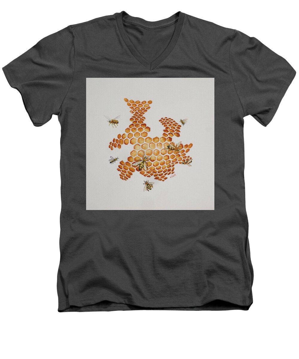 Bee Men's V-Neck T-Shirt featuring the painting Bee Hive # 1 by Katherine Young-Beck