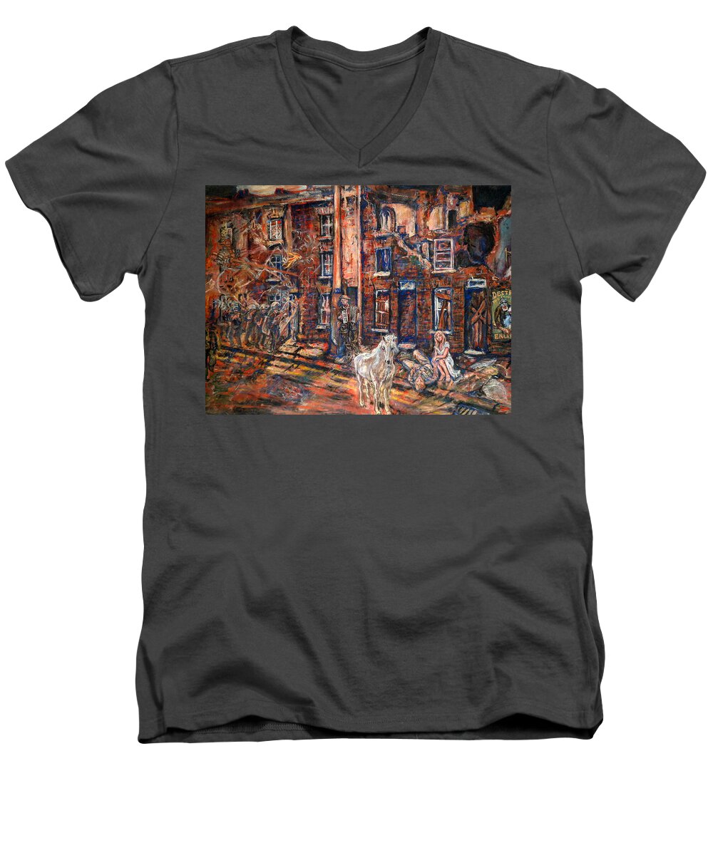 Delapidated Street Men's V-Neck T-Shirt featuring the painting Before Gentrification by Rosanne Gartner