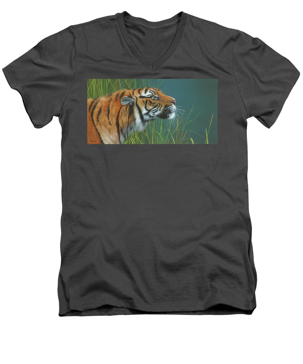 Bengal Men's V-Neck T-Shirt featuring the painting Beggars Day by Mike Brown