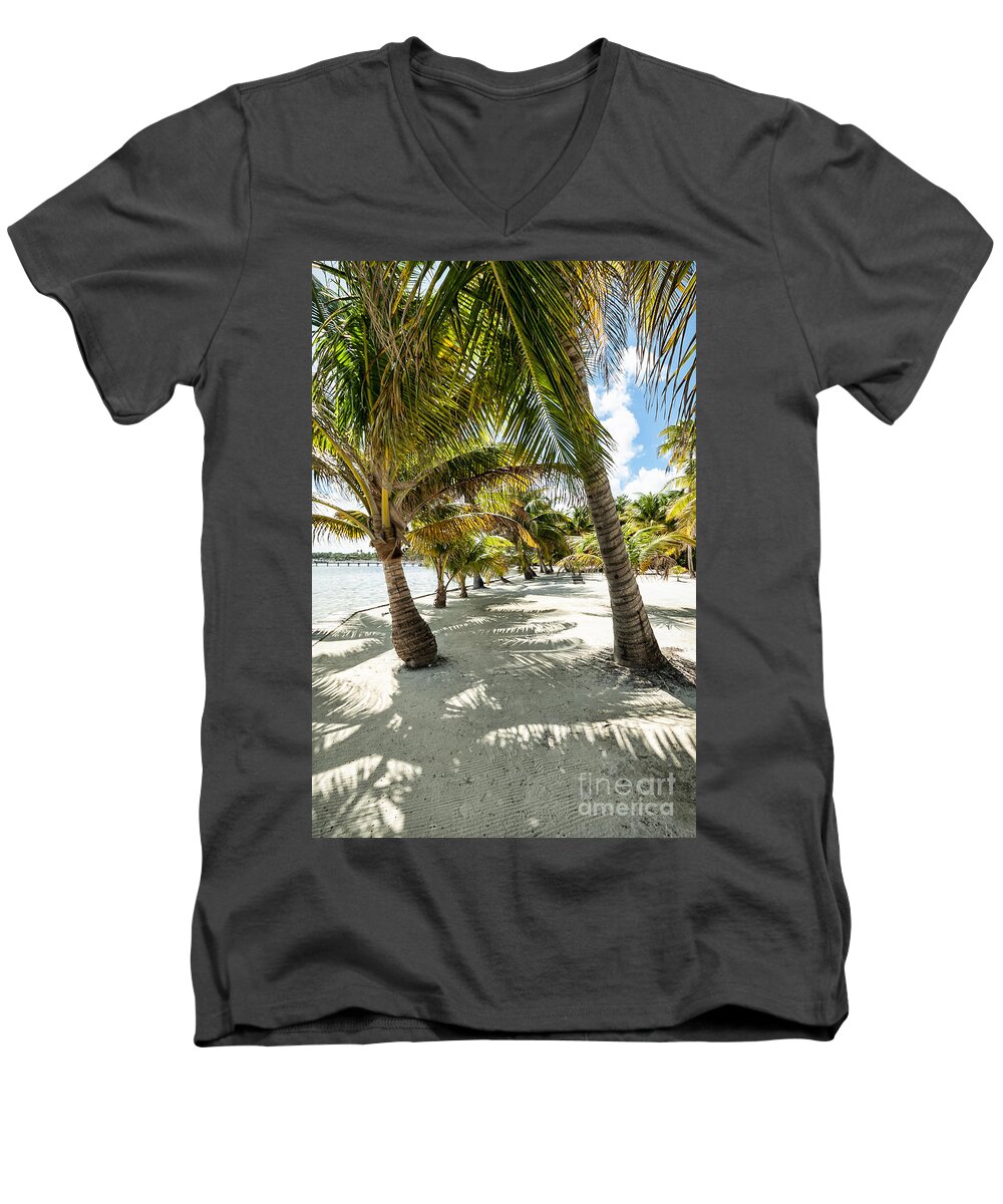 Ambergris Caye Men's V-Neck T-Shirt featuring the photograph Belizean Palms by Lawrence Burry