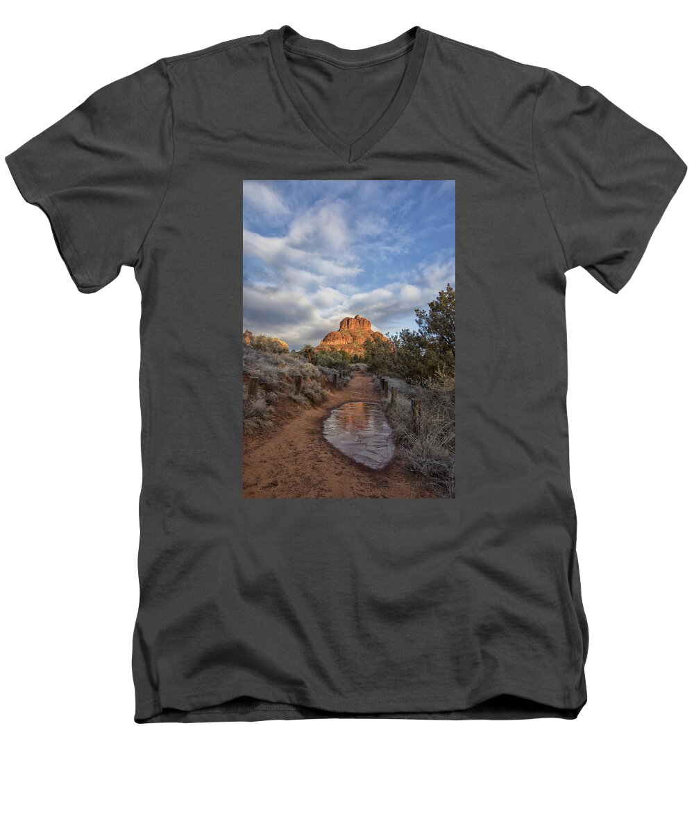 Bell Rock Men's V-Neck T-Shirt featuring the photograph Bell Rock Beckons by Tom Kelly
