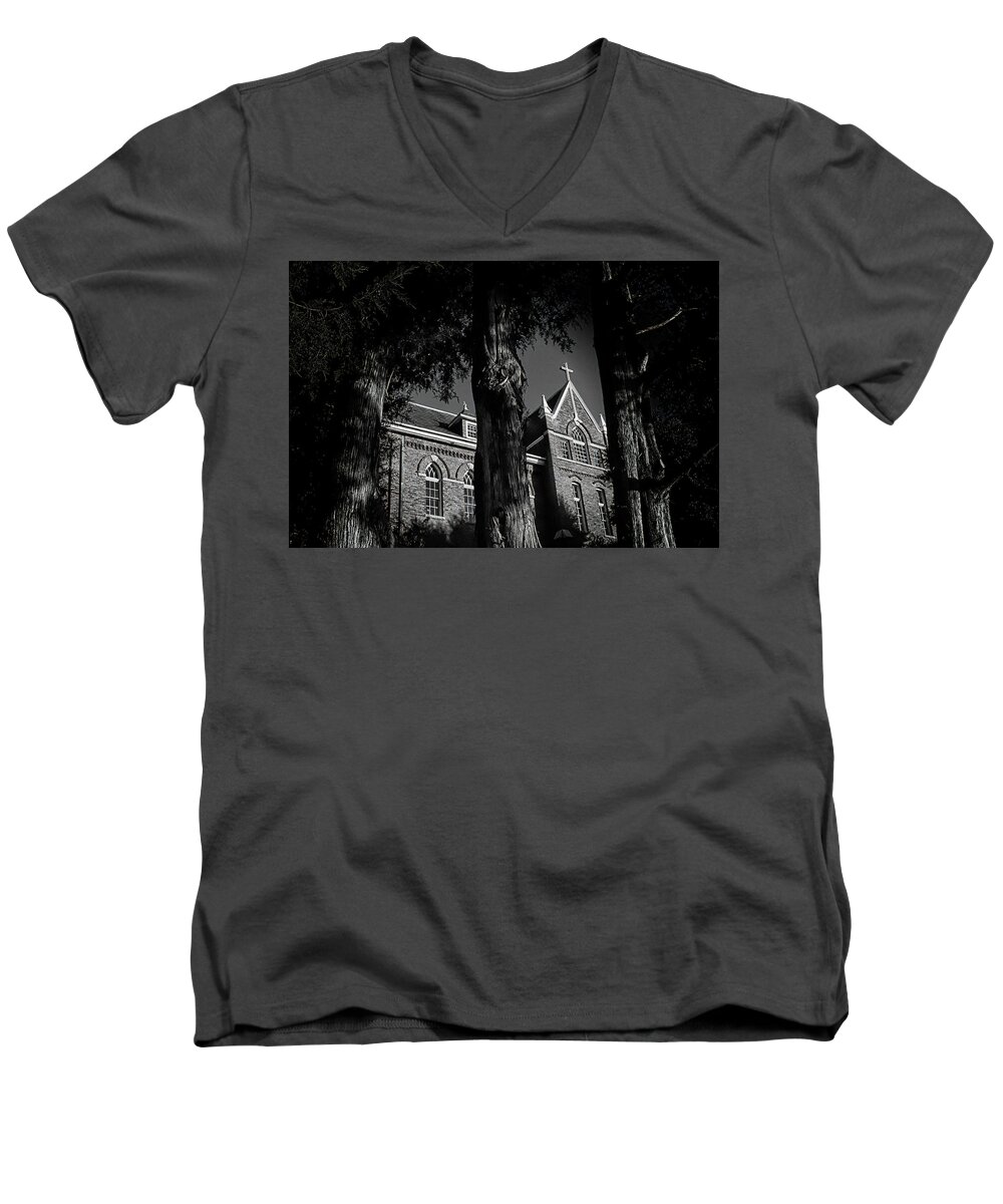 Belmont Abbey Men's V-Neck T-Shirt featuring the photograph Belmont Abbey by Jessica Brawley