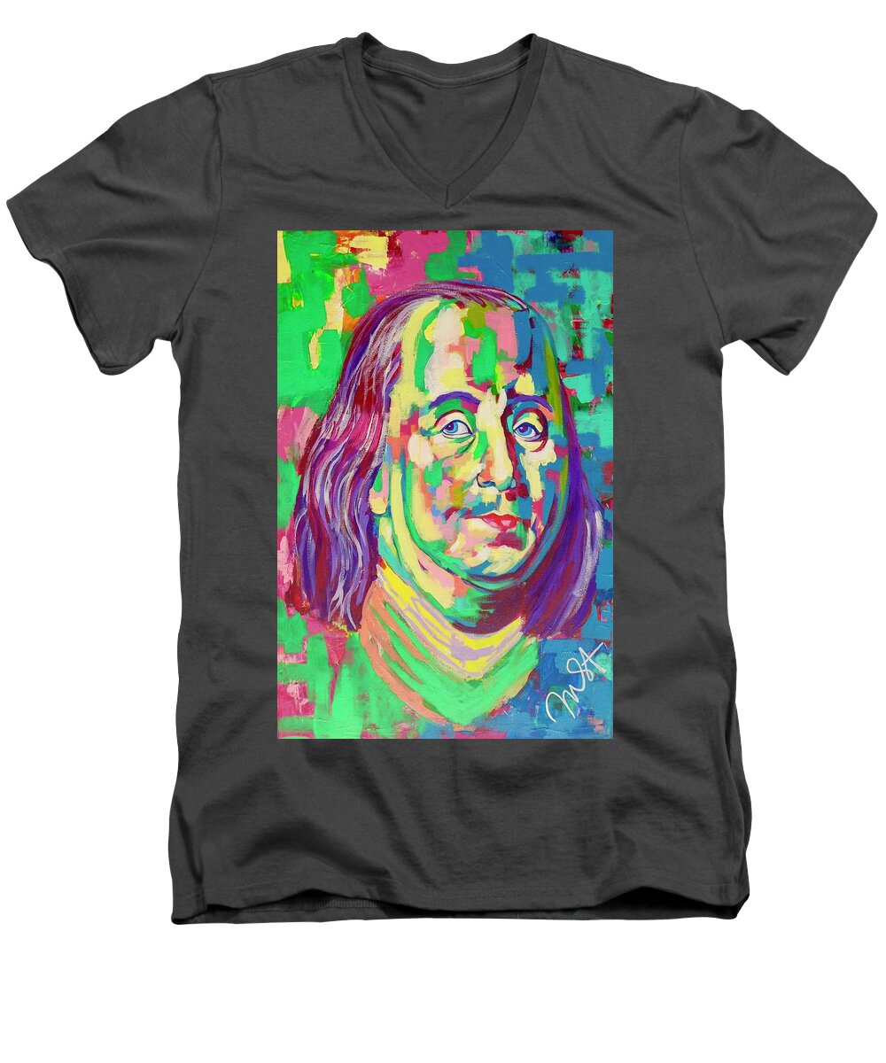 Benjamin Franklin Men's V-Neck T-Shirt featuring the painting Ben Franklin by Janice Westfall