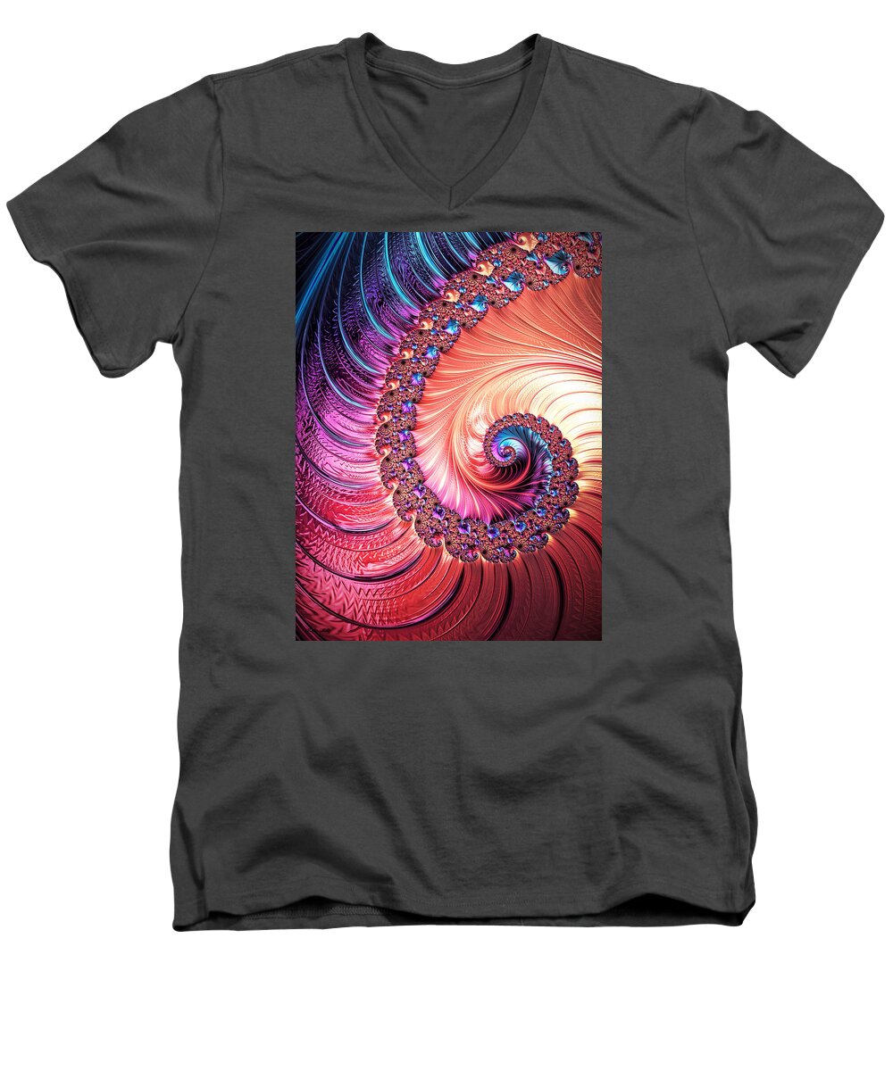 Fractal Men's V-Neck T-Shirt featuring the digital art Beneath the Sea Spiral by Kathy Kelly