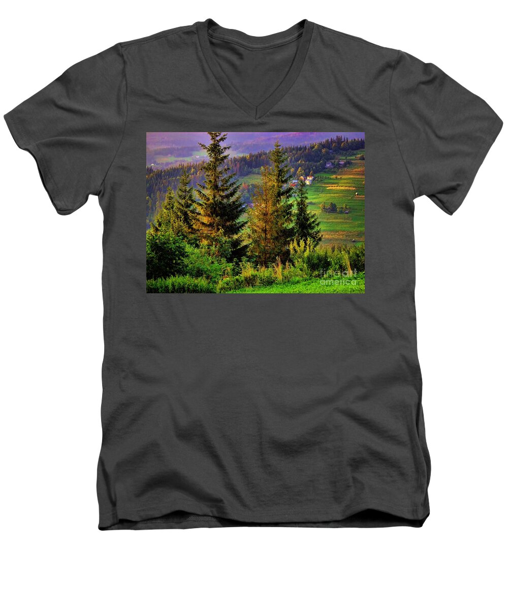 Trees Men's V-Neck T-Shirt featuring the photograph Beskidy Mountains by Mariola Bitner