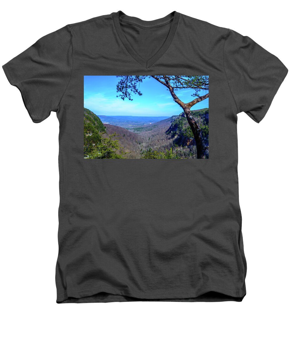 Canyon Men's V-Neck T-Shirt featuring the photograph Between the Cliffs by James L Bartlett