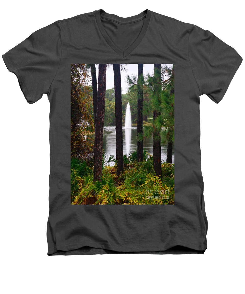 Water Men's V-Neck T-Shirt featuring the photograph Between the Fountain by Lori Mellen-Pagliaro