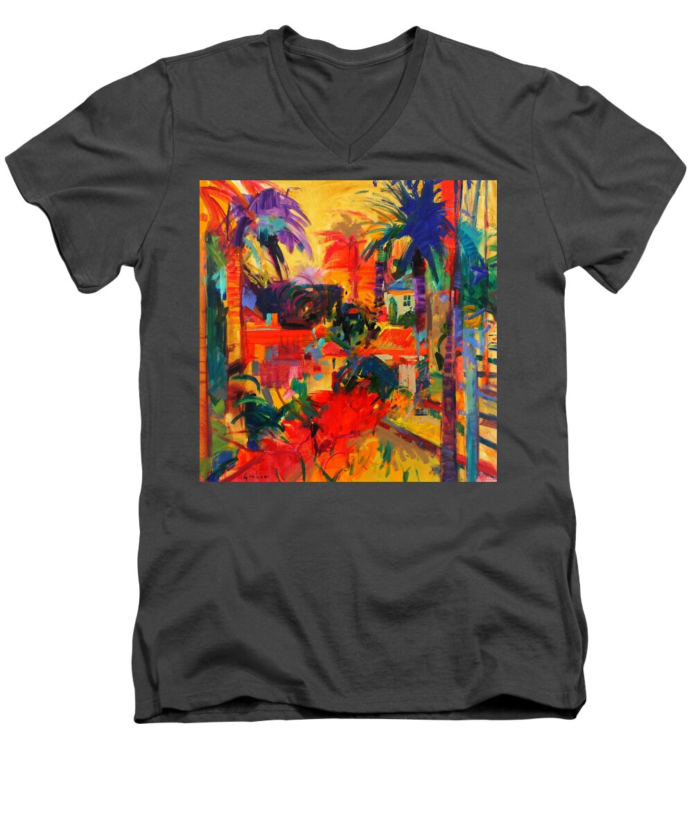 Beverly Hills Men's V-Neck T-Shirt featuring the painting Beverly Hills by Peter Graham