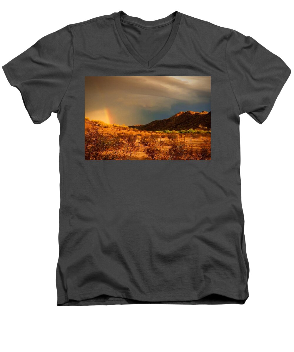 Arizona Men's V-Neck T-Shirt featuring the photograph Beyond the Rainbow by Judy Kennedy