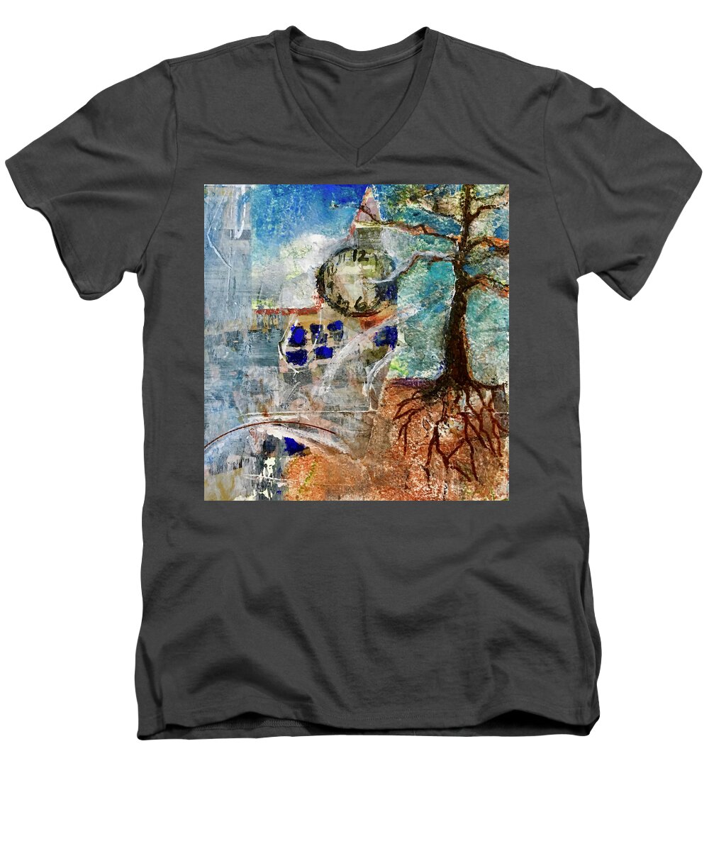 Clocks Men's V-Neck T-Shirt featuring the painting Big Ben by Carole Johnson