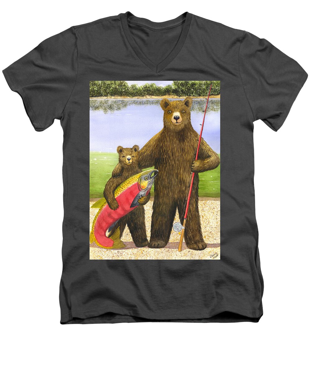 Bear Men's V-Neck T-Shirt featuring the painting Big Fish by Catherine G McElroy