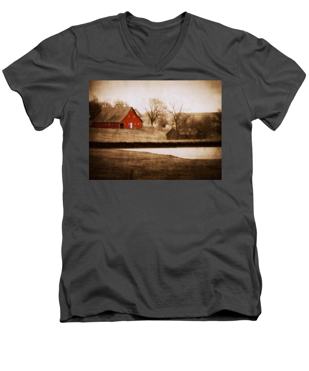 Barn Men's V-Neck T-Shirt featuring the photograph Big Red by Julie Hamilton