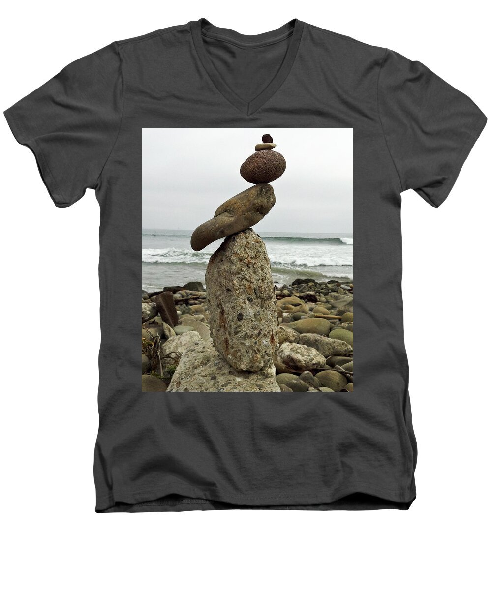 Beach Men's V-Neck T-Shirt featuring the photograph Bird Rock Art by Joe Palermo