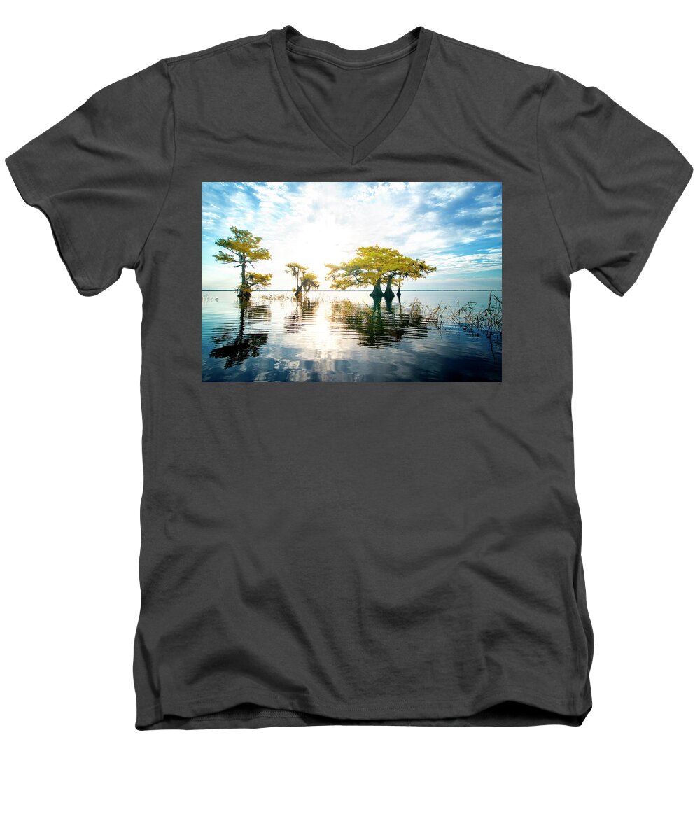 Crystal Yingling Men's V-Neck T-Shirt featuring the photograph Birth of Morning by Ghostwinds Photography