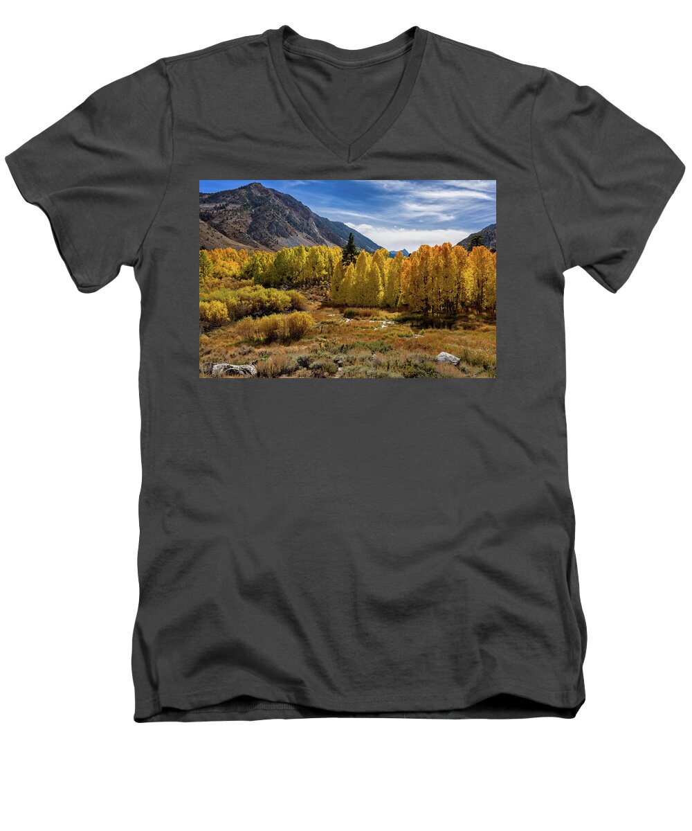 Af Zoom 24-70mm F/2.8g Men's V-Neck T-Shirt featuring the photograph Bishop Creek Aspen by John Hight
