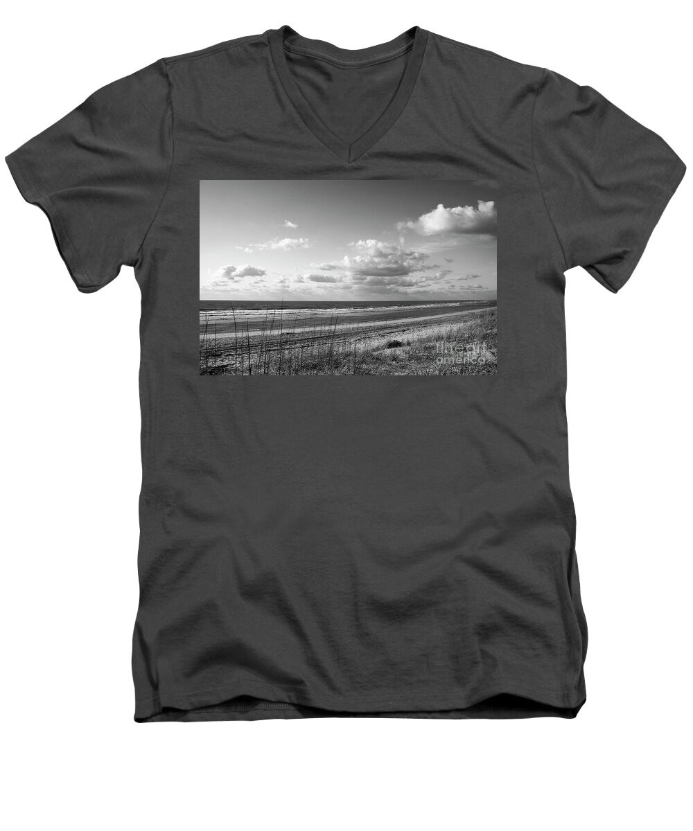 Beach Men's V-Neck T-Shirt featuring the photograph Black and White Ocean Scene by Jill Lang